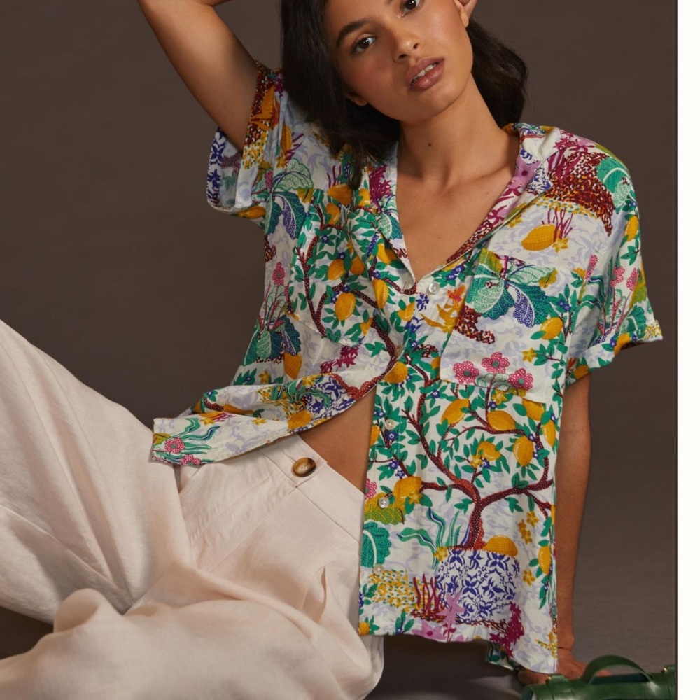 Anthropologie Vibrant Floral Button-Down Shirt